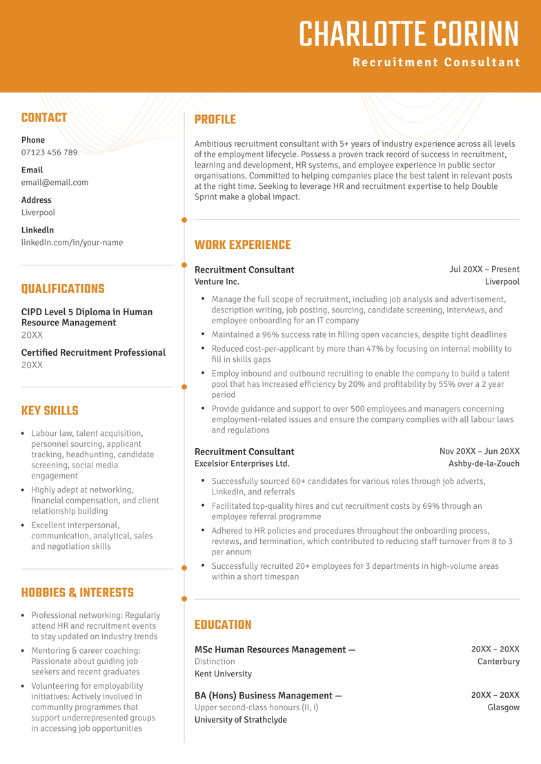 The Aesthetic CV template in orange.