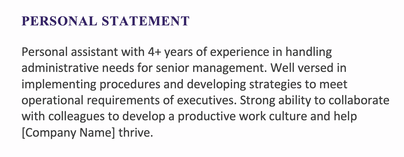 A cover letter and CV font pairing example showing a personal statement using Times New Roman for its header and Calibri for its body text.