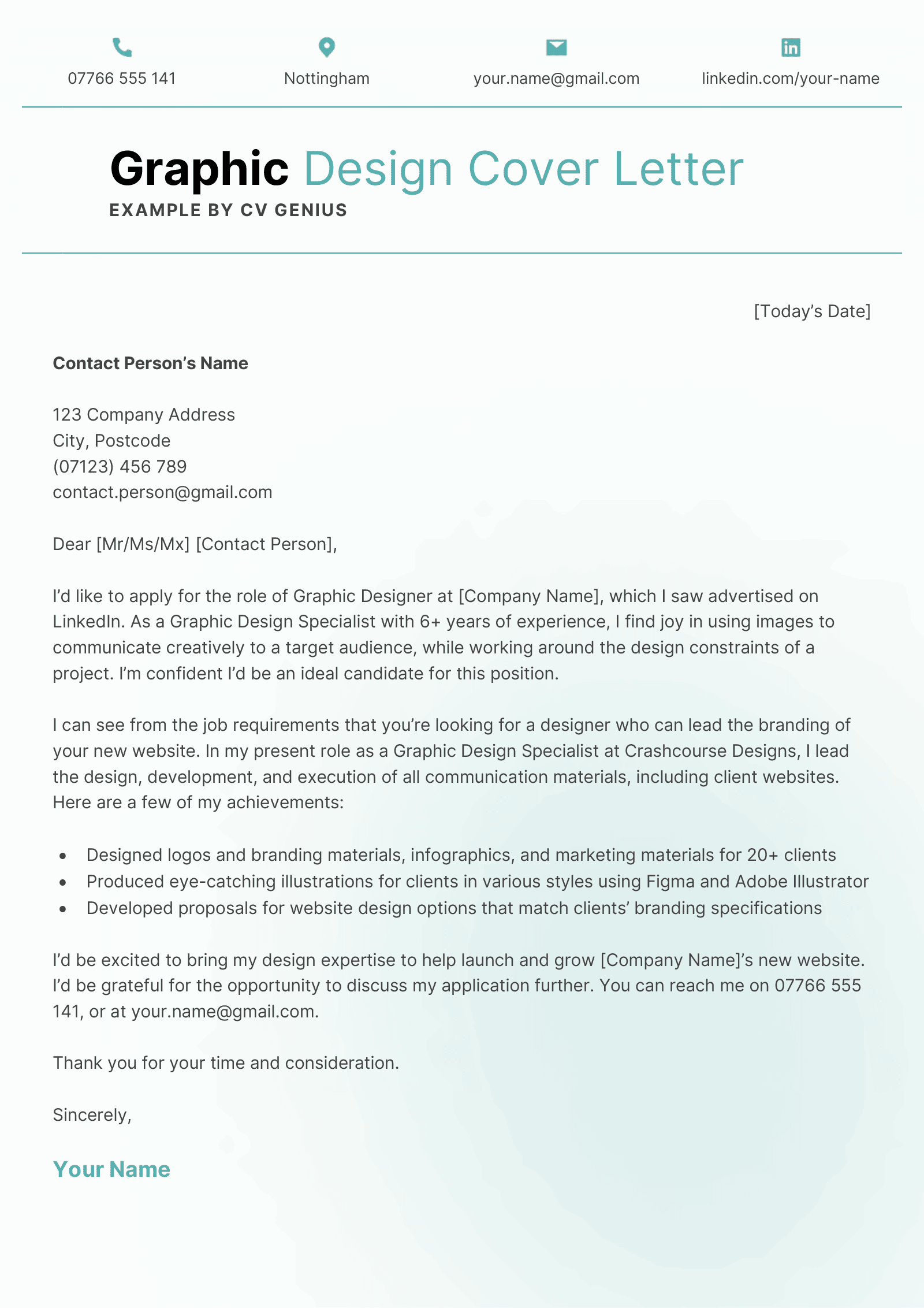 sample of cover letter for a graphic designer