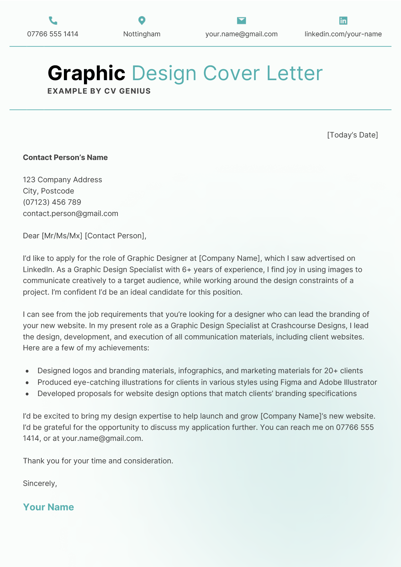 Cover Letter for a Graphic Designer - Example & Advice