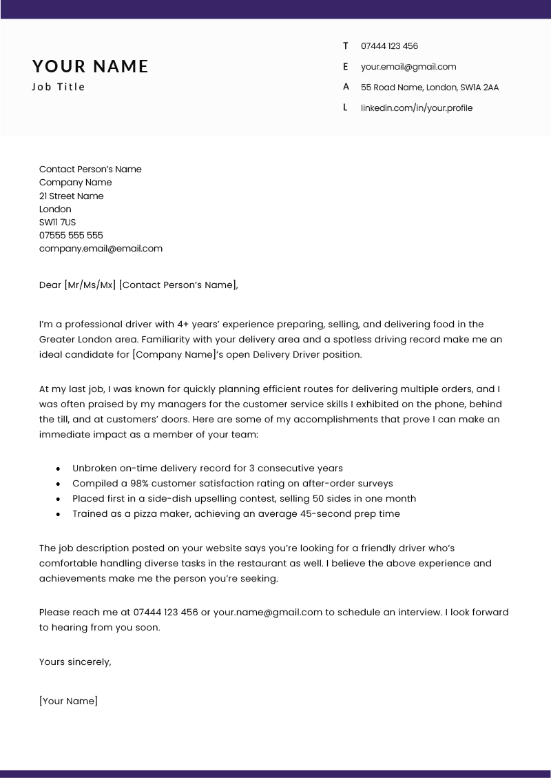 cover letter format uk