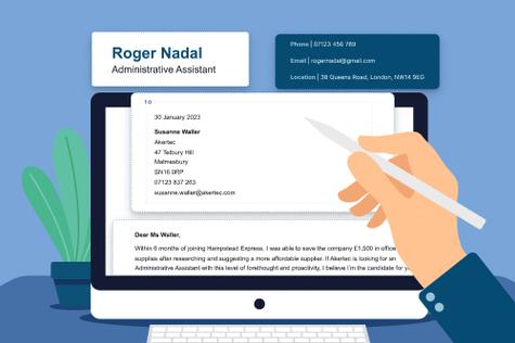 An applicant structures the first few sections of their cover letter, demonstrating the standard UK cover letter format