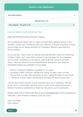 A screenshot that shows an online job application cover letter format.