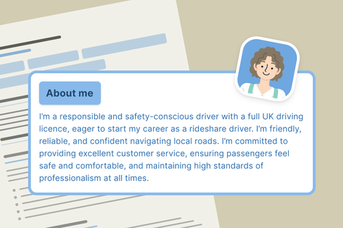 A CV 'About Me' example on top of a CV.