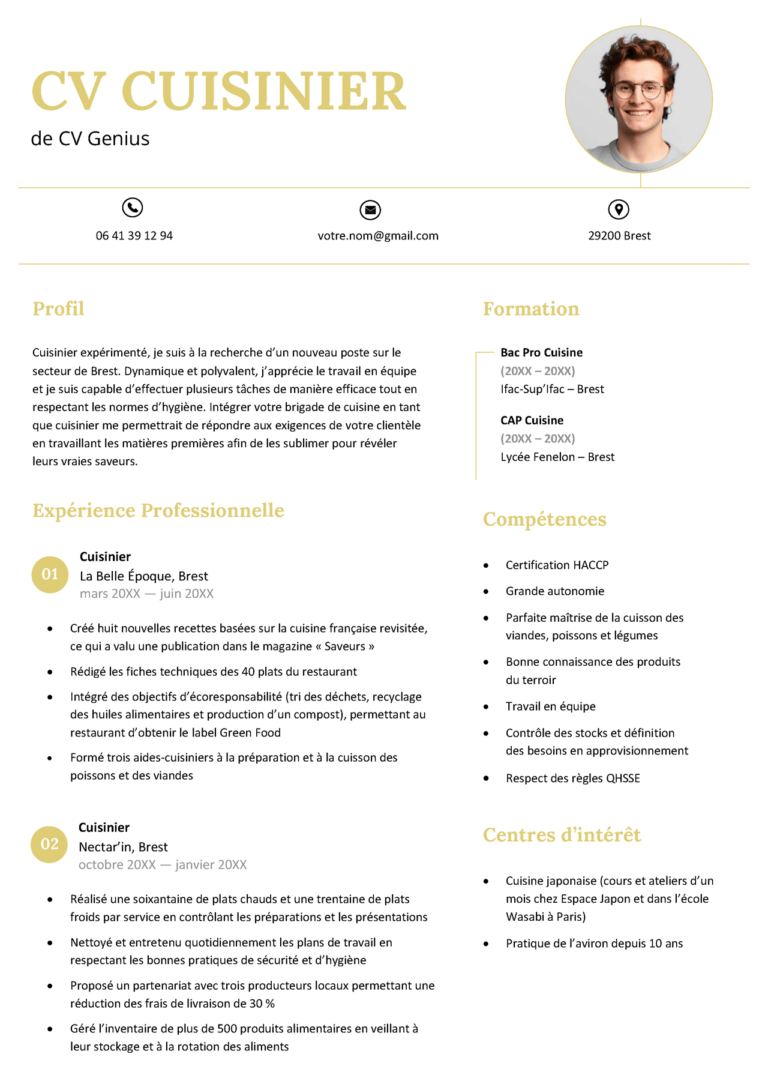 CV Cuisinier Exemple Cv cuisinier exemple
