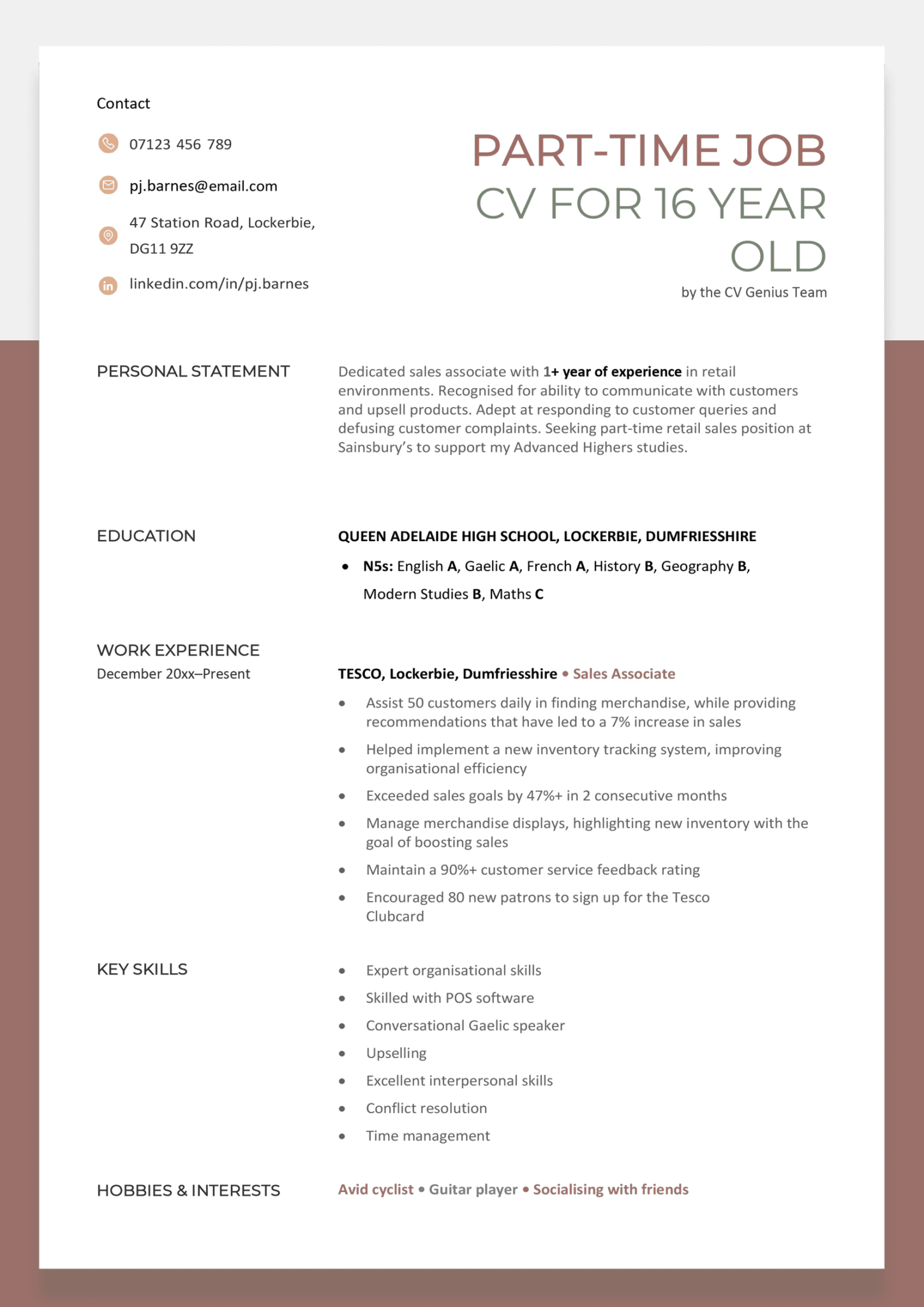 help with cv for 16 year olds
