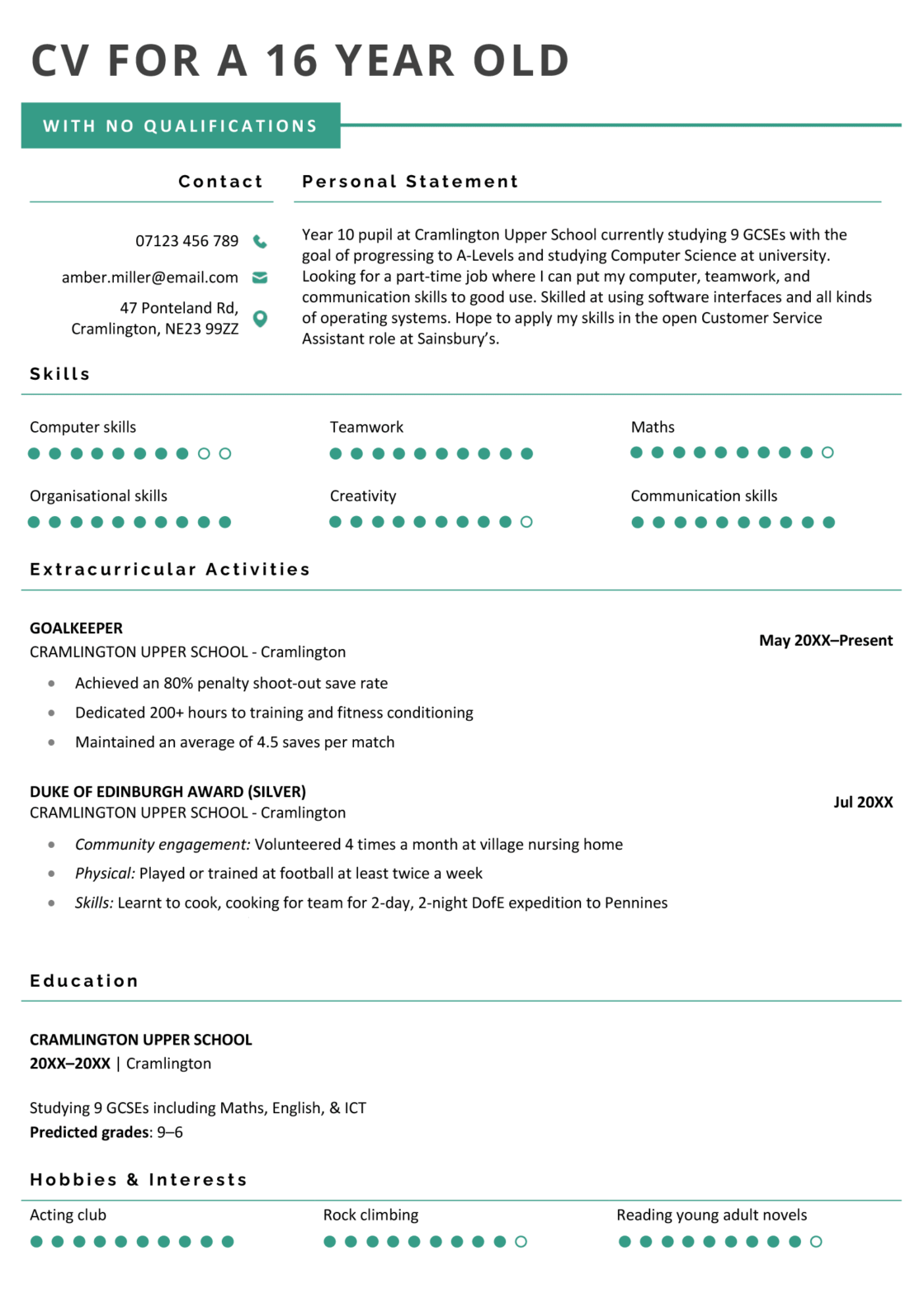 Cv for a 16 year old template examples how to write