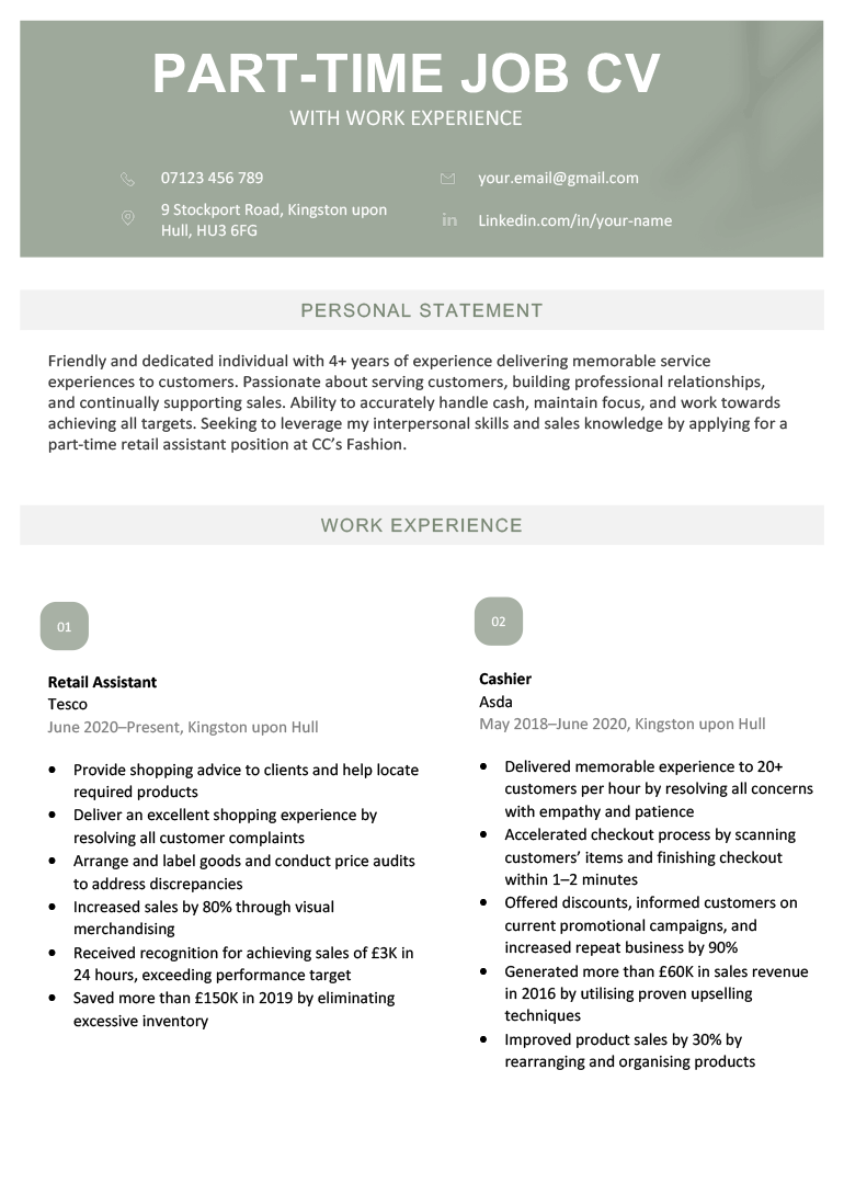 Cv For A Part Time Job Examples And How To Write 