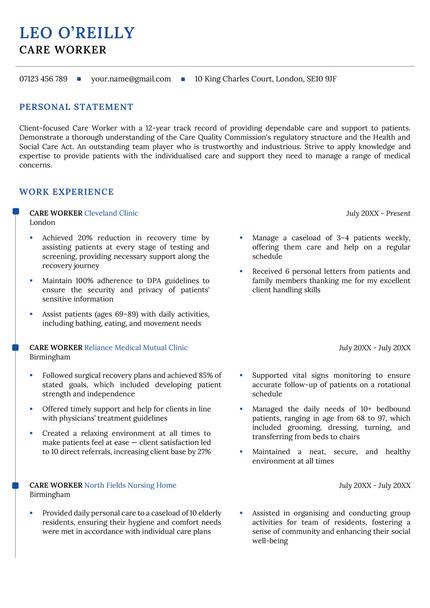 The York CV template in navy blue