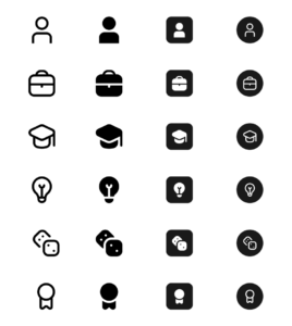 A black-and-white image showing 24 CV icons for CV section headings