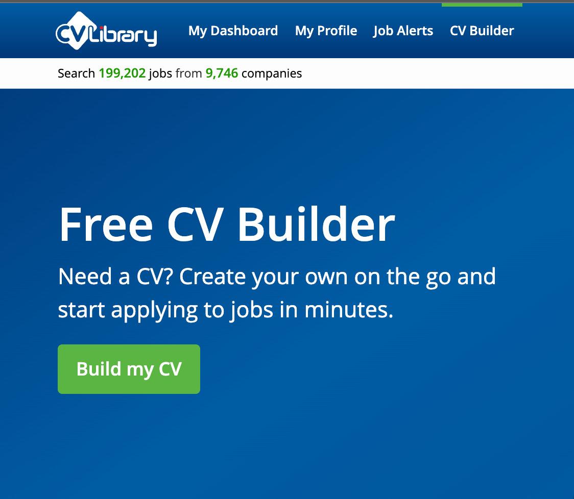 Hit the big green button to enter the CV Library builder.