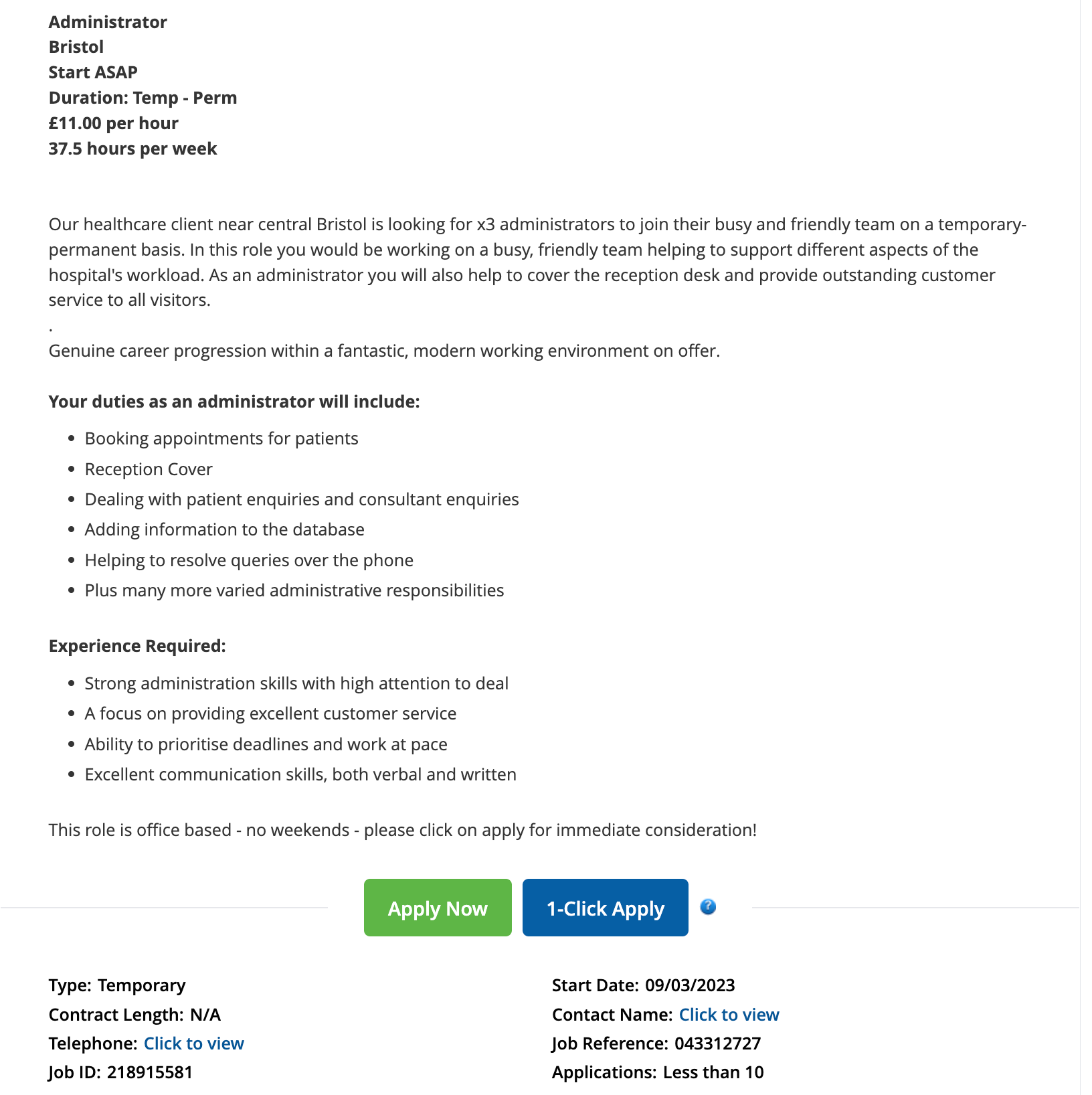 An example job advert from CV Library.