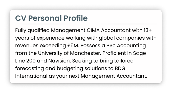 A CV personal profile example from an accountant CV