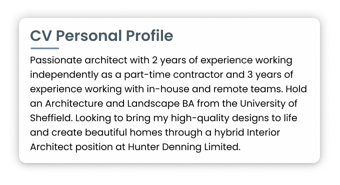 A CV personal profile for an architecture CV