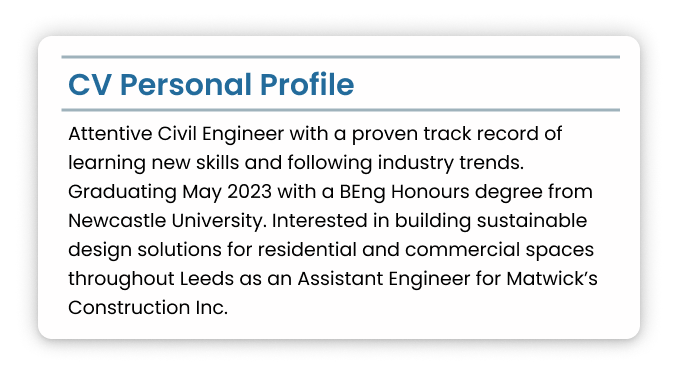 An example of a CV personal profile for an engineering CV