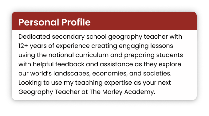 A CV personal profile example from a geography teacher CV