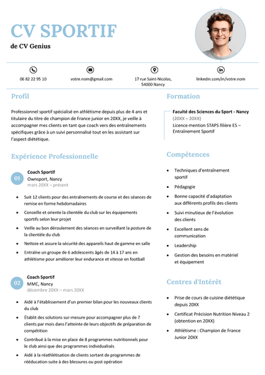 exemple d'un modèle de CV sportif avec photo