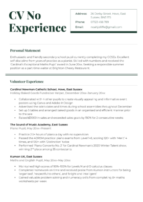 A CV template for 16 year olds