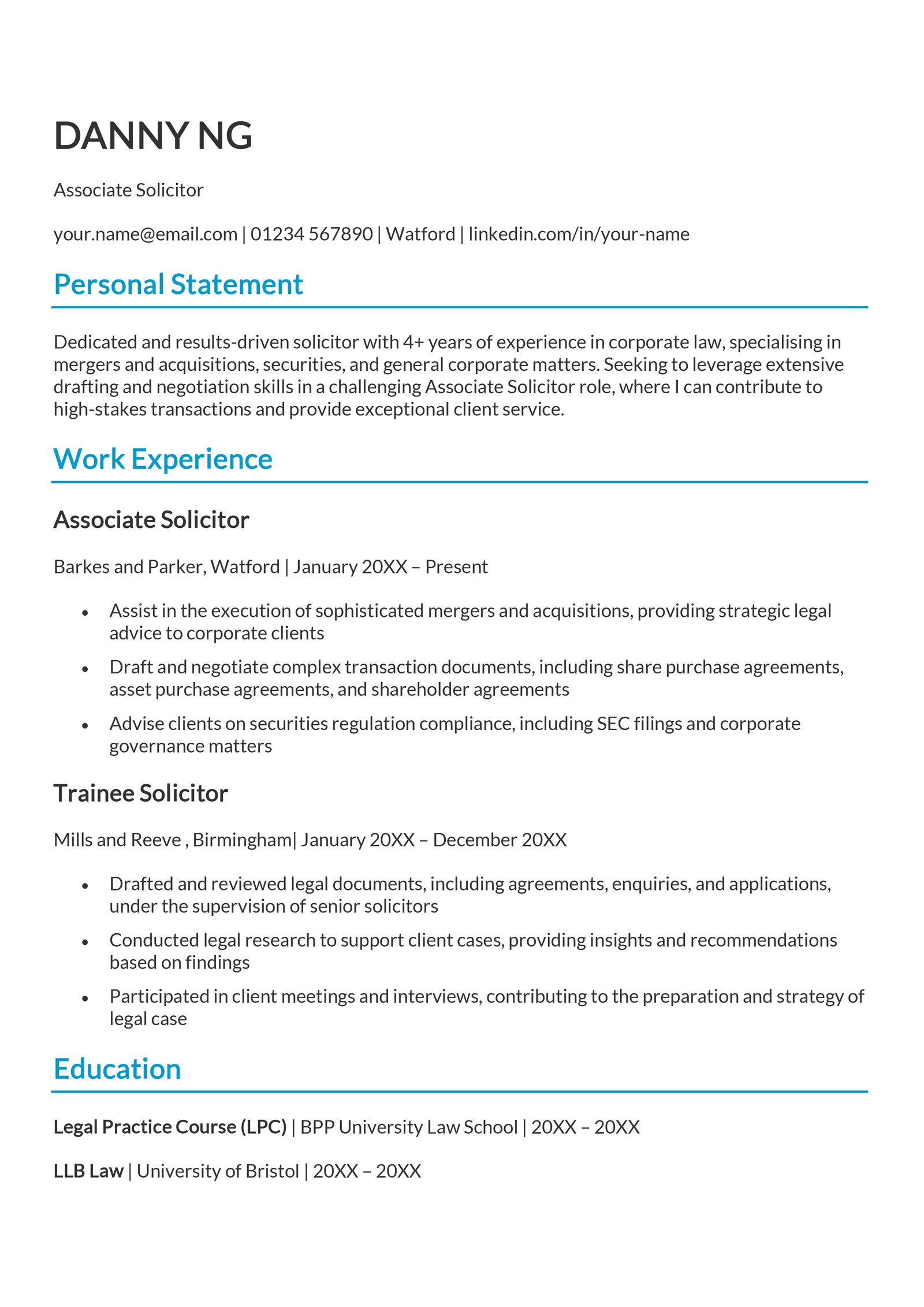 A CV example to use when comparing a resume to a CV.