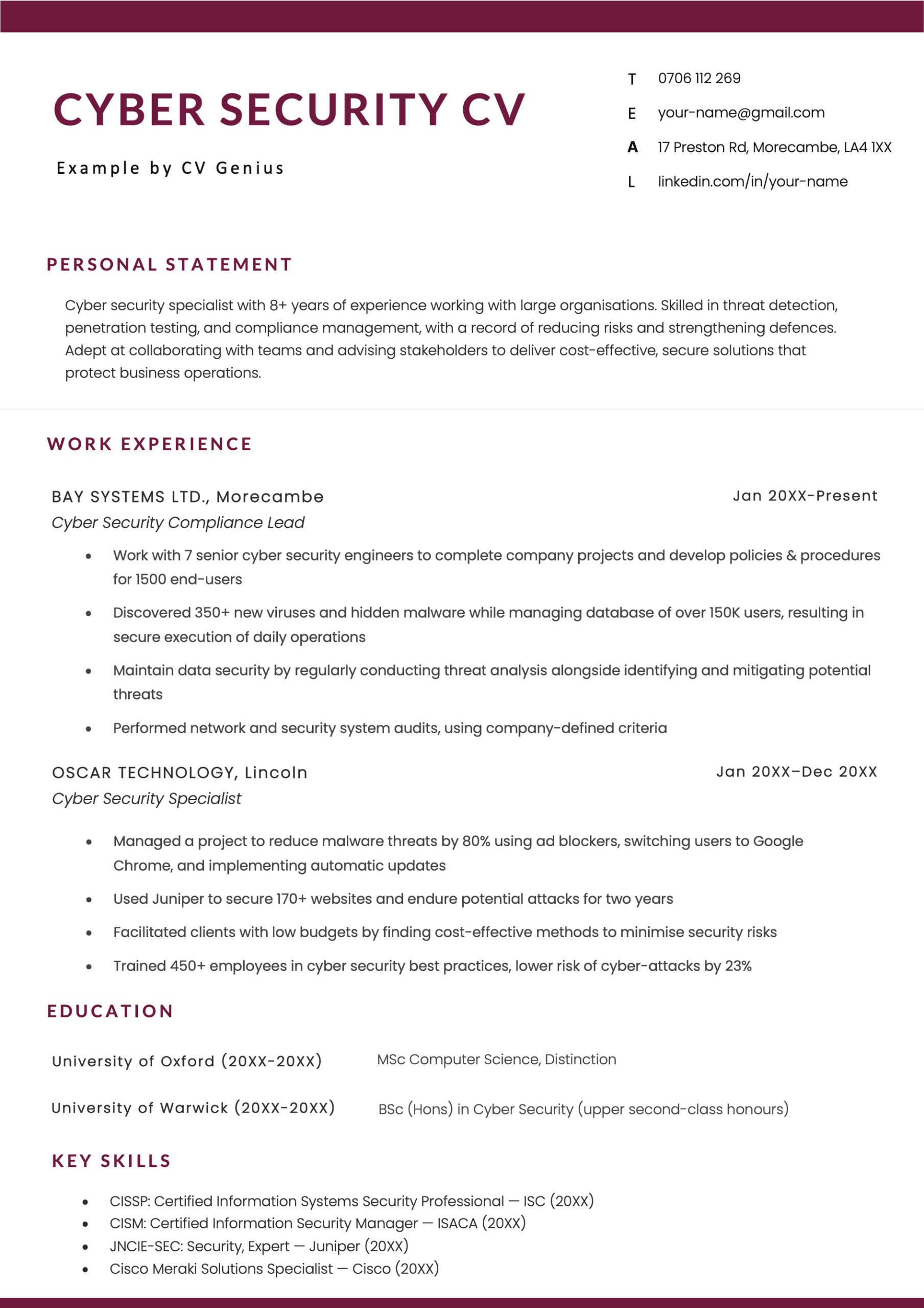 Cyber Security CV: Free Example, Template, & Guide