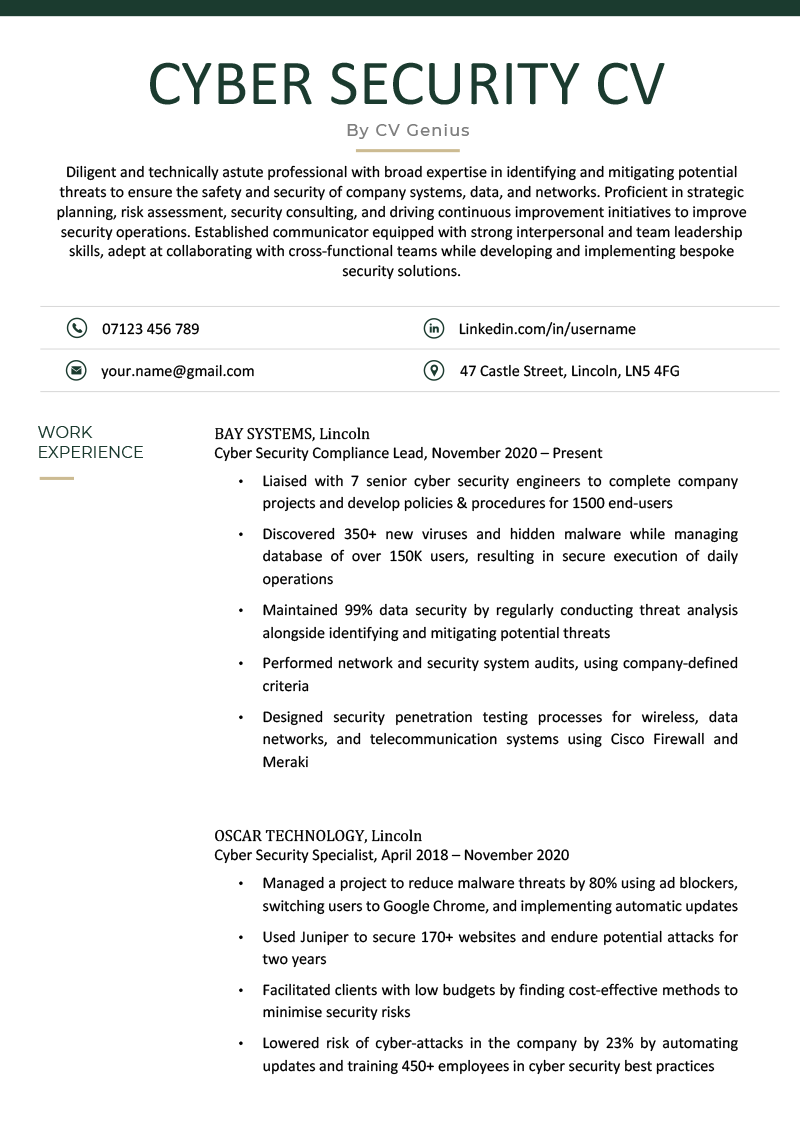 Cyber Security CV - Example & Word Template [Free Download]