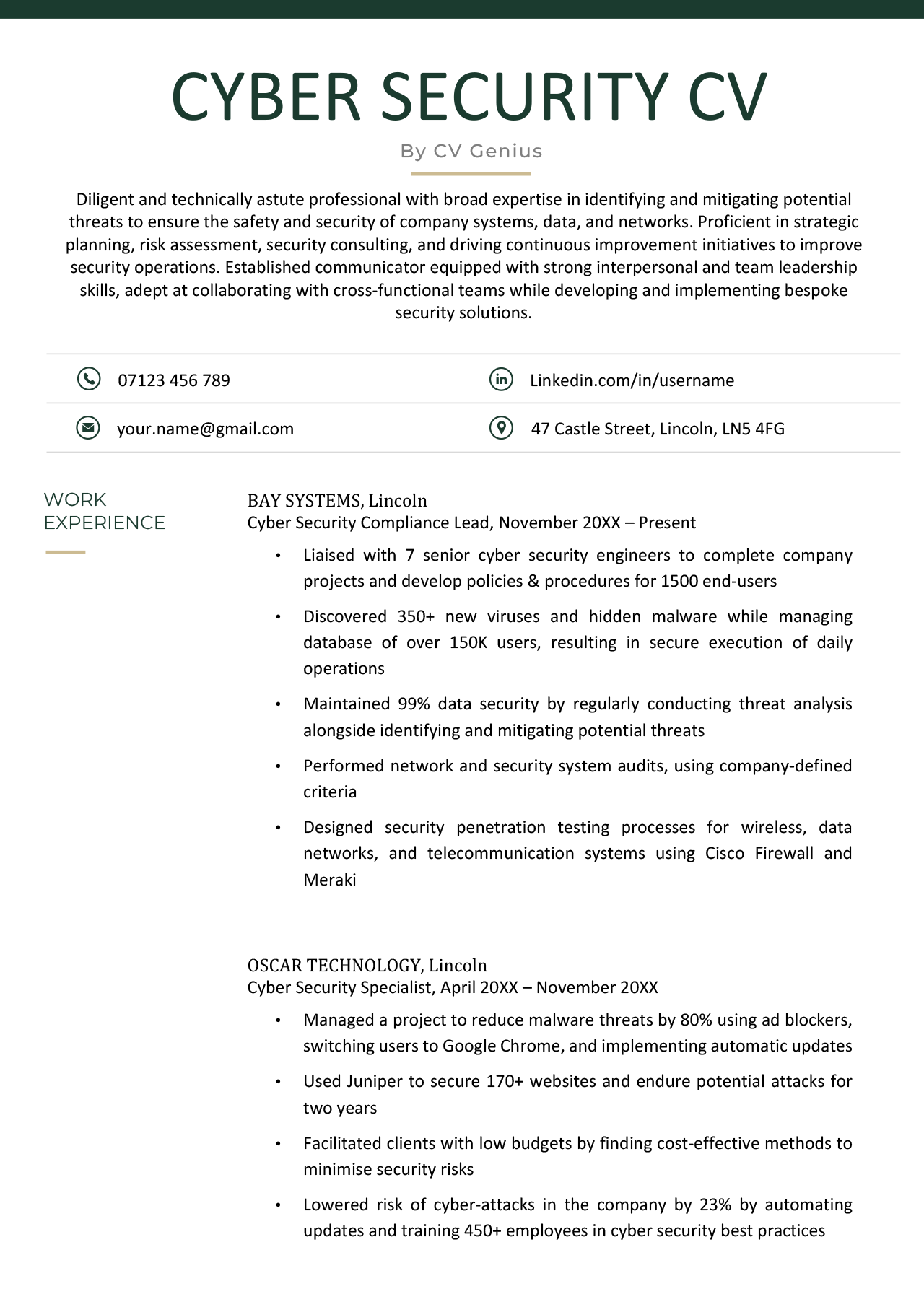 Cyber Security Cv Free Example Template And Guide