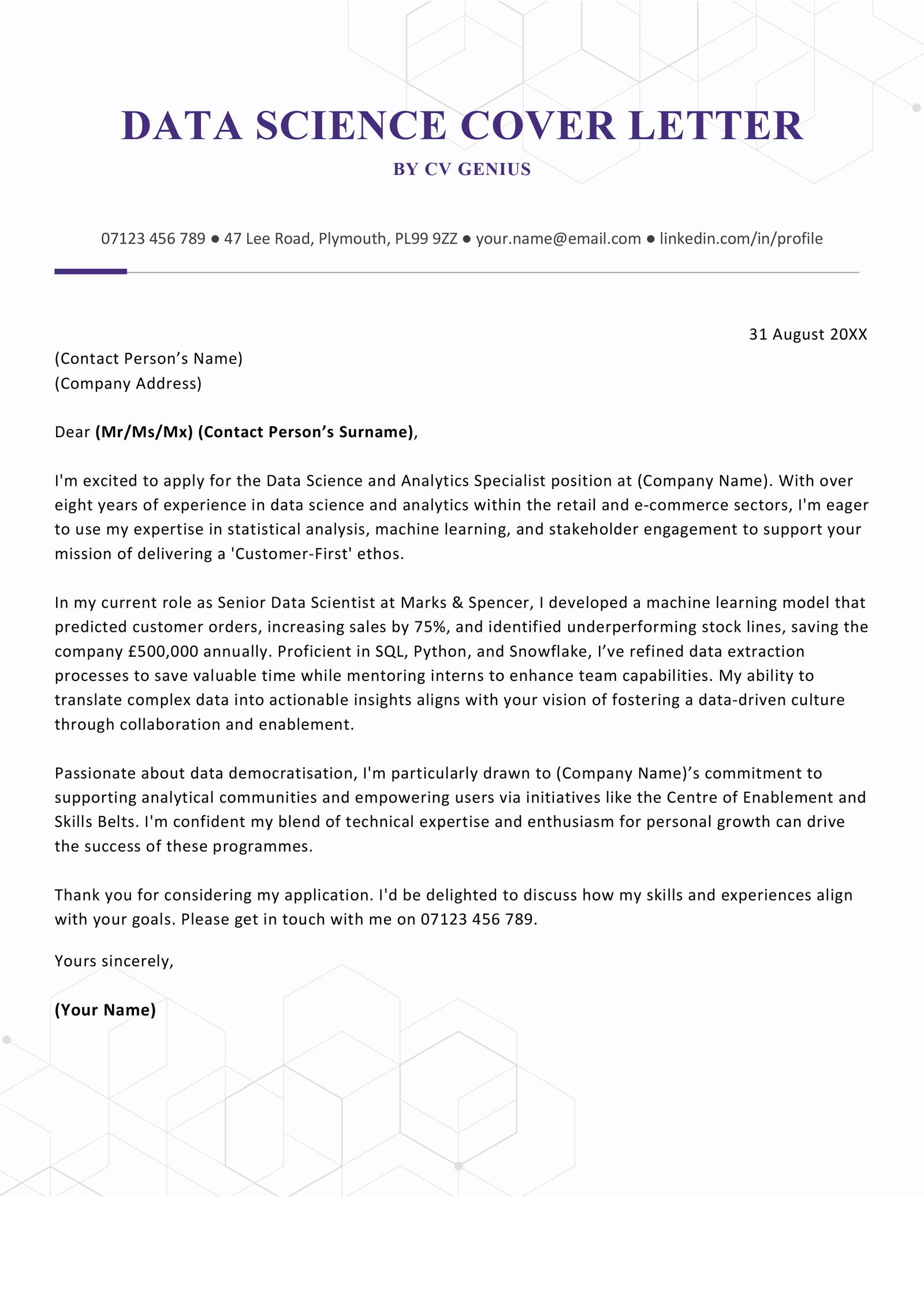 Cover Letter Example Science