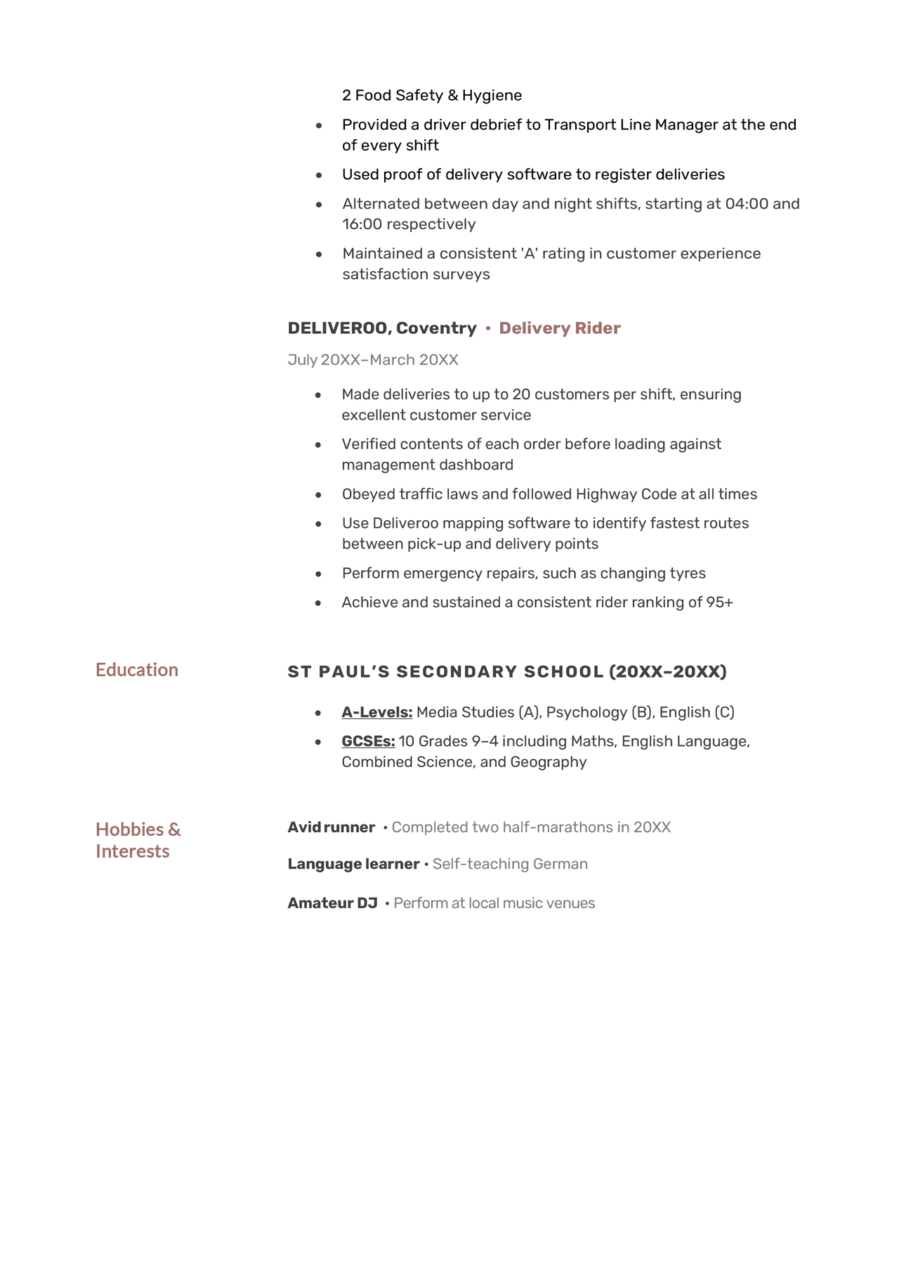 Delivery Driver CV Example & Writing Tips for 2025