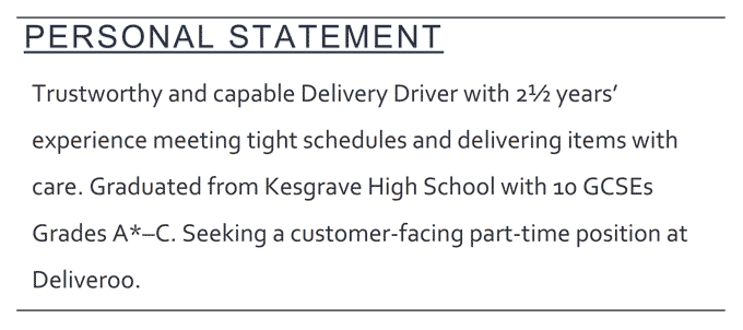 A delivery driver CV personal statement