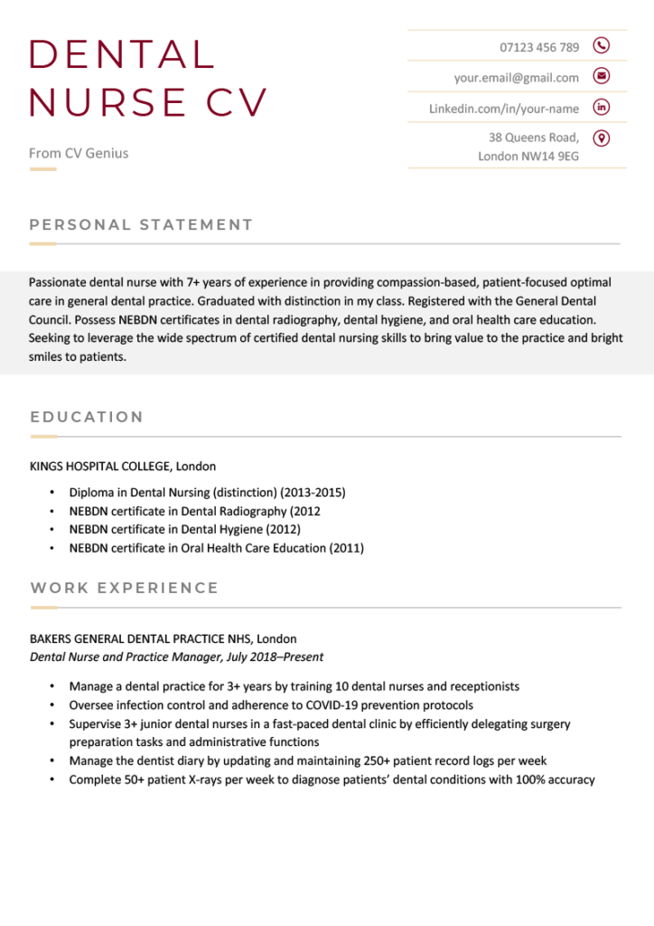 cover letter for trainee dental nurse with no experience