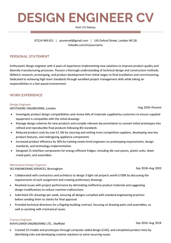 design engineering personal statement examples
