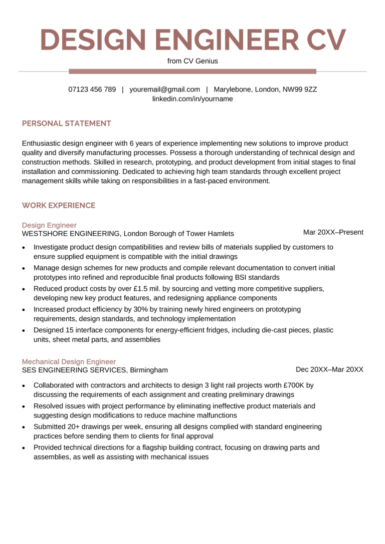 Design Engineer CV - Example & 20+ Skills to List