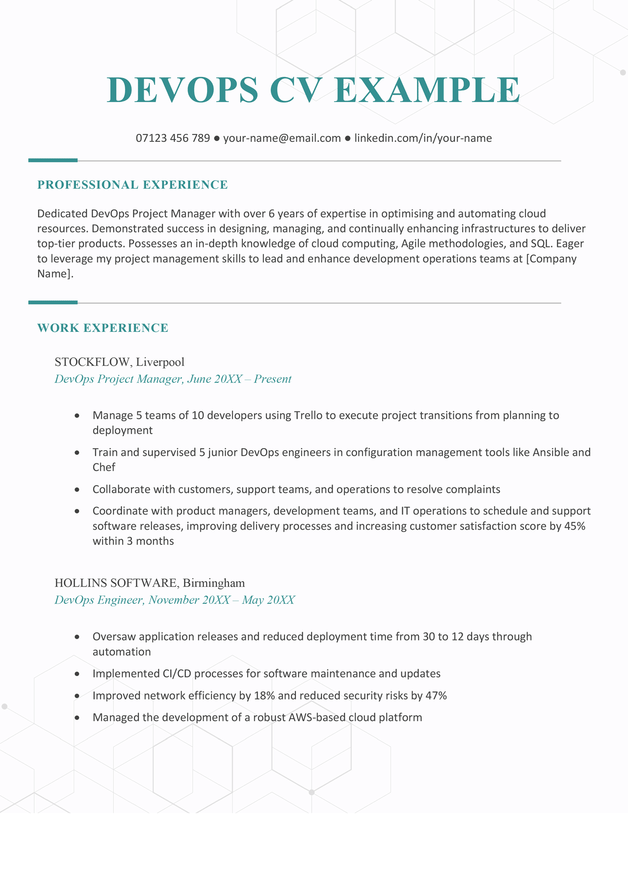 DevOps CV Example & 29 Skills for Your CV