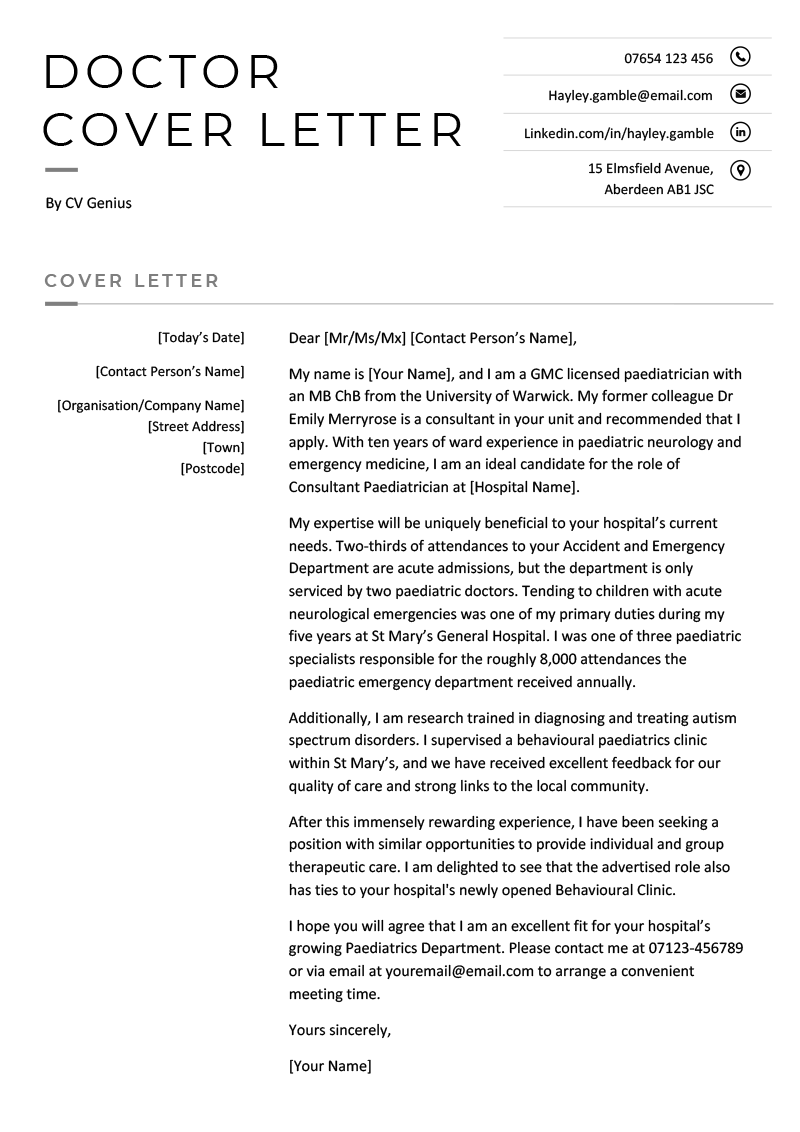 cover letter template for doctors