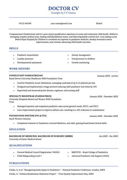An example doctor CV using the Birmingham template
