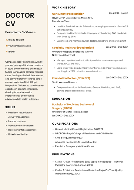 An example doctor CV using the Norwich template