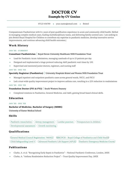 An example doctor CV using the Sheffield template