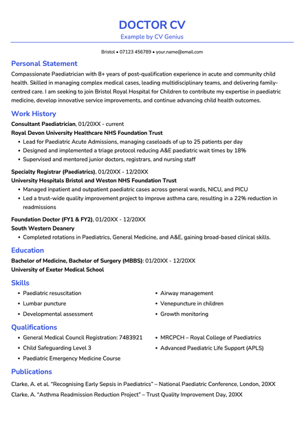 An example doctor CV using the St Albans template