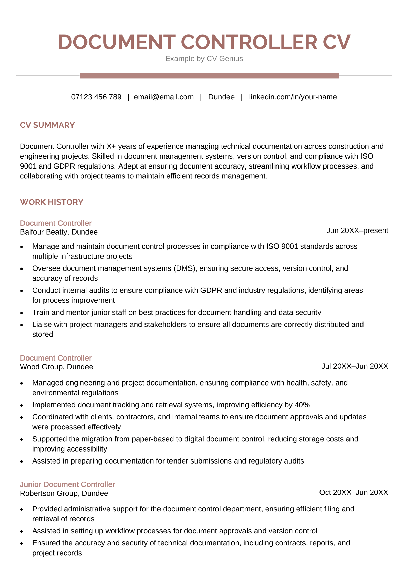 A document controller CV example.