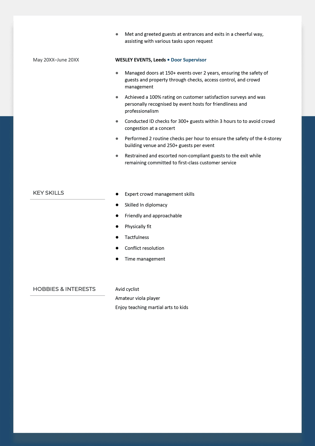 Door Supervisor CV Sample Free Template door-supervisor-cv-sample-free-template