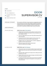 Door Supervisor CV Sample Free Template