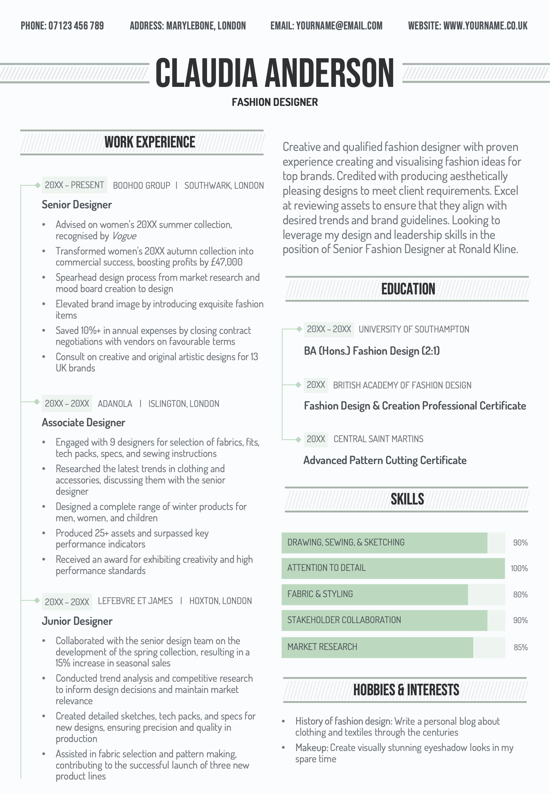 The first page of the Durham free PowerPoint CV template in green.