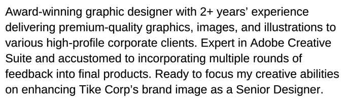 An early-career graphic designer CV 'About Me' example