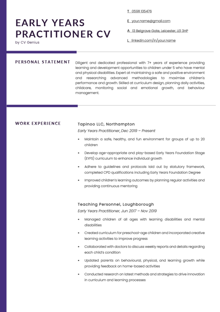 Early Years Practitioner Job Profile