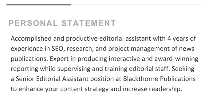 An editorial assistant cv's personal statement example