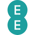 The teal-and-white logo of EE, the UK's second largest mobile network, formed from a merger of Orange and T-Mobile.