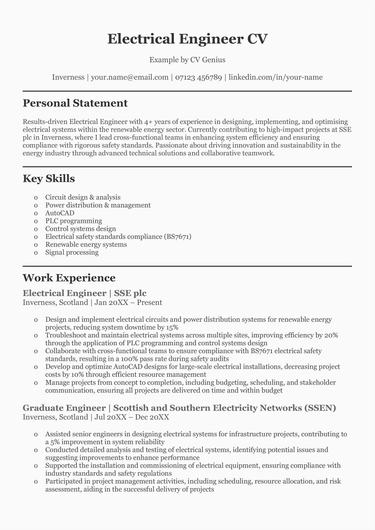 The first page of an Electrical Engineer CV