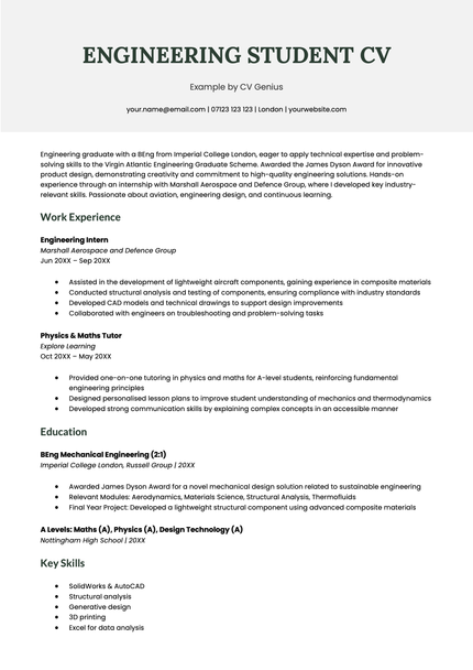 An example engineering student CV
