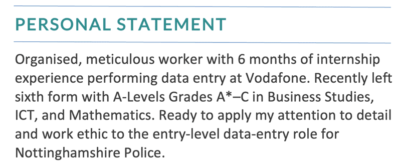 cv personal statement for any job