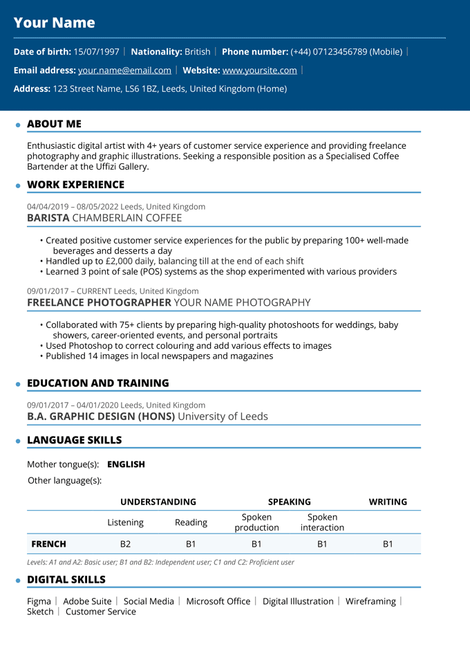 What Is A Europass CV Template And Pros Cons   Europass Cv Example Turquoise 